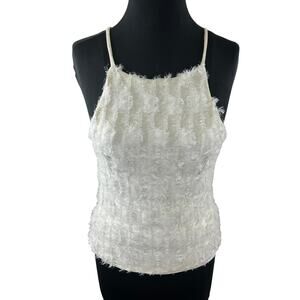 Eri + Ali White Cami Top Stretch Celeste Feather Scoop Neck Size X-Small XS